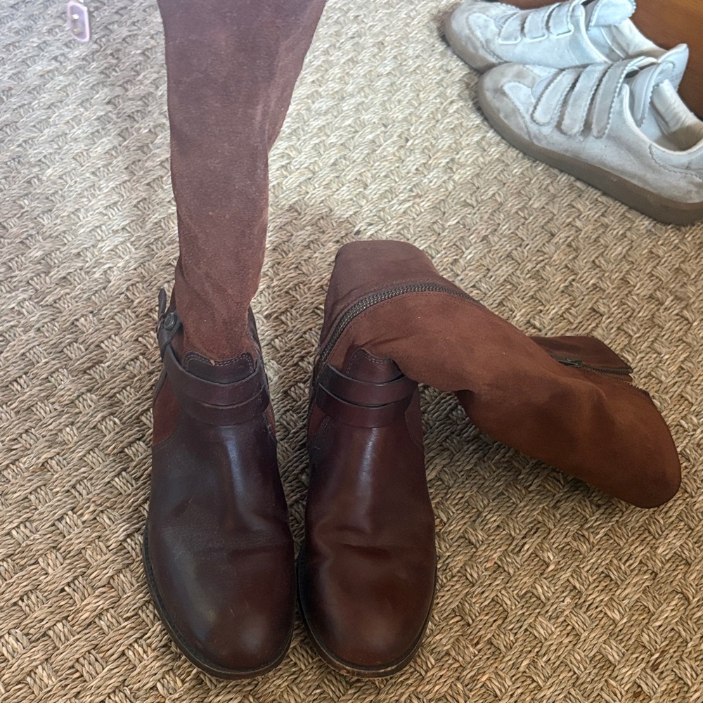 Brown Leather & Suede Knee Boots